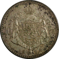 Belgium Léopold III Silver 1934 20 Francs VF+ Toned KM# 105 ( 18 789)