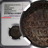 Swiss Cantons AARGAU 1808 Batzen NGC AU DET. KEY DATE Mintage-184,000 KM# 9.1(4)