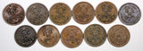 Russia Nicholas II LOT OF 11 COINS Copper 1898-1912 1/2 Kopek Y# 48.1 (20 889)