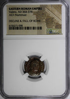 EASTERN ROMAN EMPIRE Valens AD 364-378  Bronze Nummus /VICTORY Angel NGC (98)