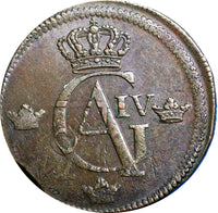 SWEDEN 1805 1 SKILLING OVERSTRUCK ON 18th Cent 2 ORE S.M.  KM#566 (2366A)