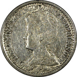 NETHERLANDS Wilhelmina I Silver 1925  25 Cents Last Better Date KM# 146