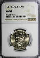 Brazil Oswaldo Cruz Copper-Nickel 1937 400 Reis NGC MS64 KM# 539 (009)