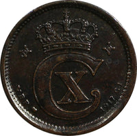 Denmark Christian X Bronze 1917 VBP; GJ 1 Ore KEY DATE SCARCE KM# 812.1