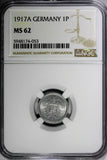 Germany-Empire Aluminum 1917-A 1 Pfennig NGC MS62 WWI 1 GRADED HIGHEST KM#24 (3)