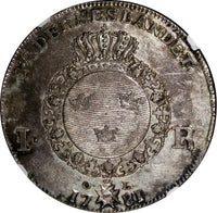 SWEDEN Gustaf III Silver 1781/79 Riksdaler NGC AU DET. OVERDATE Dav-1736,KM# 527