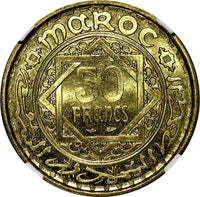 Morocco Mohammed V 1371 (1951) 50 Francs Paris Mint NGC MS67 GEM BU Y# 51 (038)
