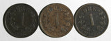 Norway Oscar II Bronze LOT OF 3 COINS 1877 1 Ore BETTER DATE KM# 352