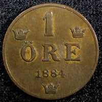 Sweden Oscar II Bronze 1884 1 Öre  Large letters KM# 750  (23 152)