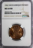 Mozambique PORTUGUESE 1962  1 Escudo NGC MS64 RB BETTER DATE Mint-600,0KM# 82(5)