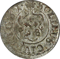 LIVONIA Riga CARL XI of Sweden (1660-1697)Silver 1661 Solidus VF KM#55 (22 238)