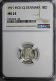Denmark Silver 1919 HCN GJ 10 Ore NGC MS64 GEM BU 1 YEAR TYPE KM# 818.2 (192)