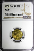 FRANCE Aluminum-Bronze 1937 50 Centimes NGC MS64 KM# 894.1 (062)