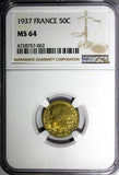 FRANCE Aluminum-Bronze 1937 50 Centimes NGC MS64 KM# 894.1 (062)