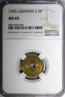 Lebanon Aluminium-Bronze 1955 2 1/2 Piastres NGC MS65 Paris Mint KM# 20 (045)