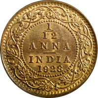 India-British George V Bronze 1928 (B) 1/12 Anna UNC KM# 509 (23 676)