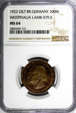 GERMANY Notgeld Westphalia 1922 100 MARK NGC MS64 TOP GRADED LAMB-579.5 (121)