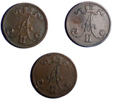 Finland Russia Alexander II  LOT of 3 COINS 1866 and 1867 5 Pennia KM# 4.1 (681)