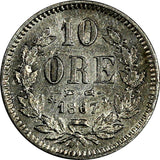 Sweden Carl XV Adolf Siver 1867 ST 10 Öre Mintage-609,000 KM# 710 (18 108)