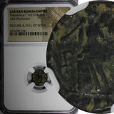 EASTERN ROMAN Theodosius I,AD 379-395 AE4 NUMMUS /Christian VICTORY ANGEL NGC(8)