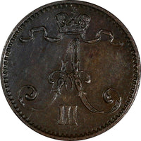 Finland Alexander III Copper 1892 1 Penni  KM# 10 (17 284)