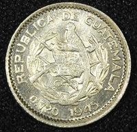 GUATEMALA Silver 1945 5 Centavos Guatemala City Mint HIGH GRADE KM# 238.1 (760)