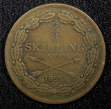 SWEDEN Oscar I Copper 1855 2/3 Skilling Last Year Type KM# 663 (22 548)