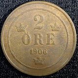 Sweden Oscar II Bronze 1906 2 Öre 2 Years Type KM# 769 (22 978)