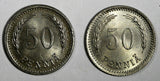 FINLAND Copper-Nickel LOT OF 2 COIN 1921,1923  50 Pennia GEM BU  KM# 26
