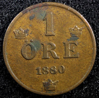 Sweden Oscar II Bronze 1880 1 Öre  Large letters KM# 750  (23 151)