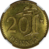 Finland Aluminium-Bronze 1965 S 20 Penniä NGC MS66 TOP GRADED KM# 47 (056)