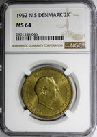 Denmark Frederik IX Aluminum-Bronze 1952 N S 2 Kroner NGC MS64 31mm KM# 838.1