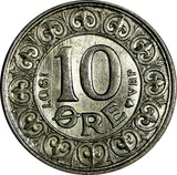 Denmark Frederik VIII Silver 1907 VBP; GJ 10 Ore chUNC Condition KM# 807(15 054)