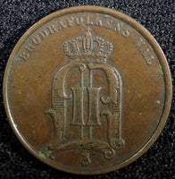 Sweden Oscar II Copper 1878 2 Ore SCARCE DATE  KM# 735   (23 136)