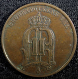 Sweden Oscar II Copper 1878 2 Ore SCARCE DATE  KM# 735   (23 136)