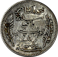 Tunisia Muhammad V Silver AH1334 (1915) A 1 Franc XF KM# 238 (19 707)