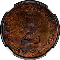 ESTONIA Bronze 1934 2 Senti NGC MS63 BN 1 YEAR TYPE KM# 15