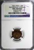 PERU Provisional coinage 1822 1/4 Real One Year Type NGC UNC DETAILS KM#135(119)