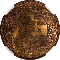 India-British George V Bronze 1934 (C) 1/4 Anna NGC MS64 RB KM#512 (015)