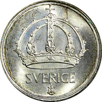 Sweden Gustaf V (1907-1950) Silver 1943 G 10 Öre BU KM# 813 (22 070)