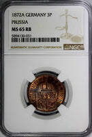 Germany PRUSSIA Wilhelm I 1872 A 3 Pfennig NGC MS65 RB TOP GRADED KM# 482 (031)