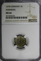 German States NURNBERG Silver 1678 4 Pfennig NGC MS66 1 GRADED HIGHEST KM#194(4)