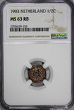 Netherlands Wilhelmina I Bronze 1903 1/2 Cent NGC MS63 RB 2 YEARS TYPE KM# 133