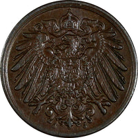 Germany - Empire Wilhelm II Copper 1916 J  1 Pfennig Hamburg Mint KM# 10 (193)