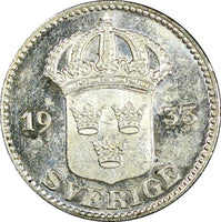 Sweden Gustaf V Silver 1933 G 25 Öre BETTER DATE KM# 785 (22 148)