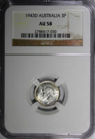 AUSTRALIA George VI Silver 1943D  3 Pence NGC AU58  KM# 37 (030)