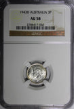 AUSTRALIA George VI Silver 1943D  3 Pence NGC AU58  KM# 37 (030)