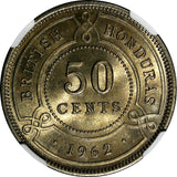 British Honduras Elizabeth II 1962 50 Cents NGC MS65 Mint-50,000 BU KM#28 (018)