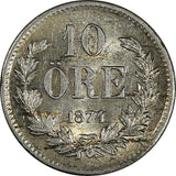 Sweden Oscar II Silver 1874 ST 10 Ore XF/AU 1st Date Type KM# 737 (20 496)