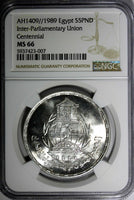 Egypt Silver AH1409//1989 5 Pounds NGC MS66 Mint-5,000 TOP GRADED KM# 665 (007)